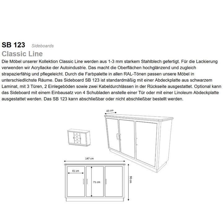 Sideboard SB123-0 mit drei Stahltüren von Müller Möbel