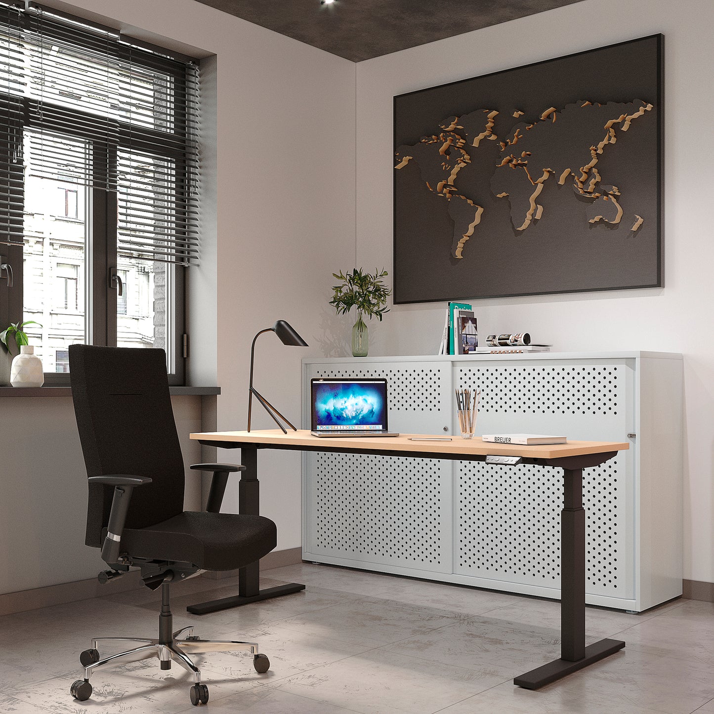 Schreibtisch E-WonderTech, höhen- und breitenverstellbar mit MFC-Tischplatte