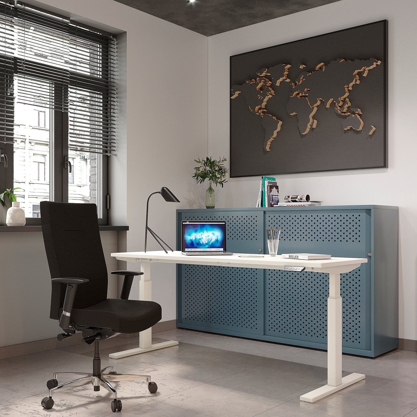 Schreibtisch E-WonderTech, höhen- und breitenverstellbar mit MFC-Tischplatte