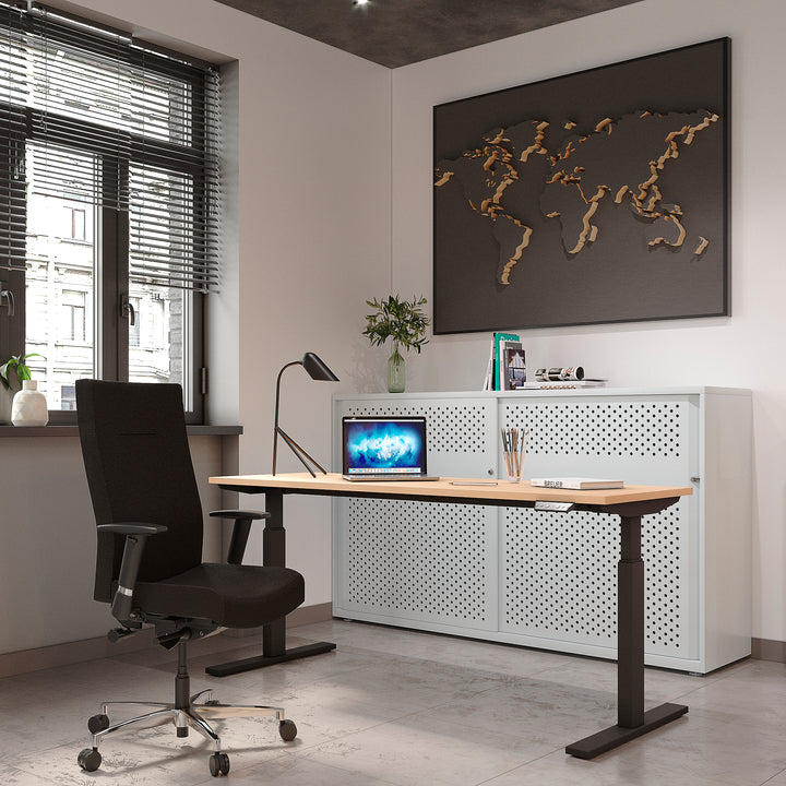 Schreibtisch E-WonderTech, höhen- und breitenverstellbar mit MFC-Tischplatte